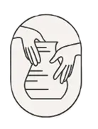 Symbol for Lope med to hænder omkring en form. vist på undersiden "Om Lope".